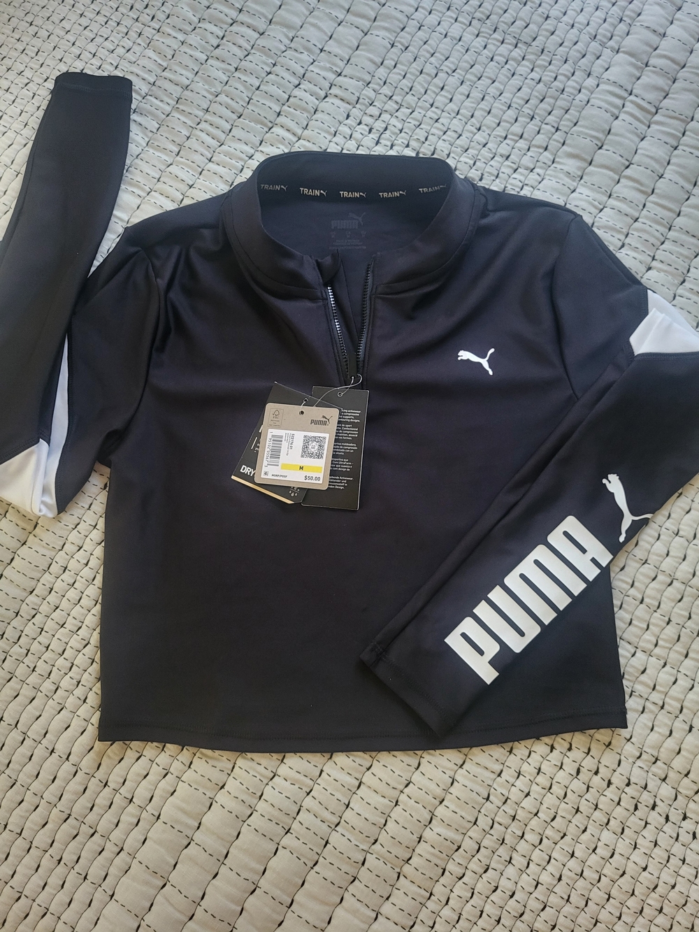 Puma Black Long-Sleeve Half-Zip Top with White Branding